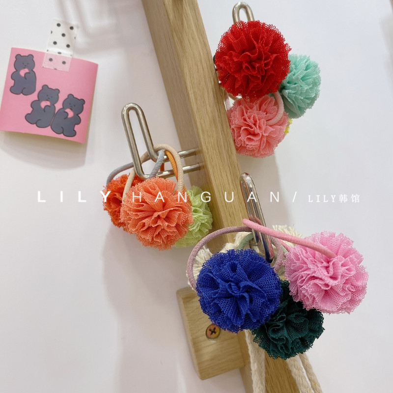 春夏新品儿童发饰韩国进口糖果色蕾丝球球儿童发圈皮筋宝宝发绳
