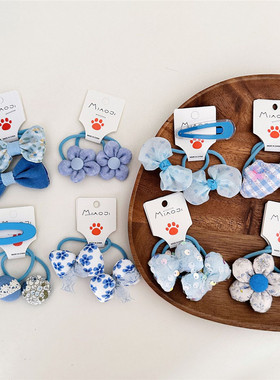 韩版发饰新款蓝色系花朵蝴蝶结儿童发圈女童宝宝发绳头绳小皮筋