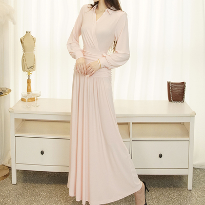 气场女王褶皱弹力针织长裙有大码