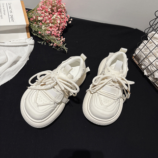 带小白鞋 6CM增高 配堆堆袜双鞋 春款 真皮轻便厚底蠢萌大头休闲板鞋