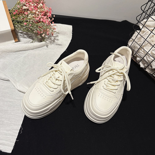 6.5CM增高~轻便厚底真皮小白鞋女