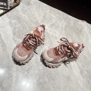 ins学生女鞋 韩国单 轻复古休闲鞋 女2025新款 小厚底真皮拼接老爹鞋