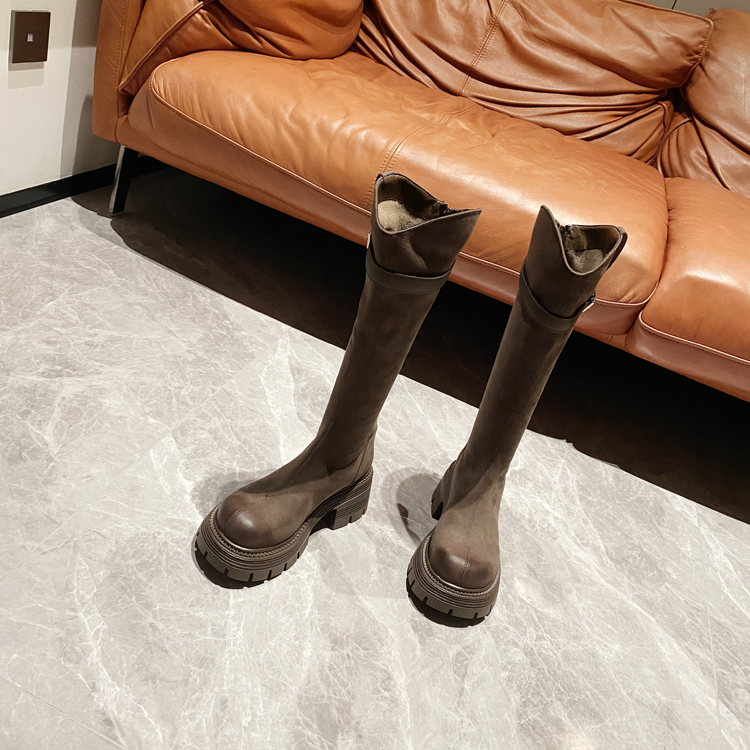 V字口轻便厚底增高显瘦高筒靴女