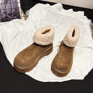 防滑棉靴 加厚短靴时尚 7CM增高 轻便厚底羊羔毛翻边短筒雪地靴冬款