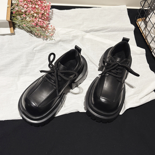 配堆堆袜牛津鞋 女加绒小皮鞋 轻便厚底真皮系带大头德比鞋 7CM增高
