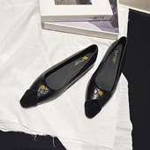 温柔仙女鞋 内增高3CM 奶奶鞋 单鞋 山茶花马毛拼接浅口尖头女鞋 时尚