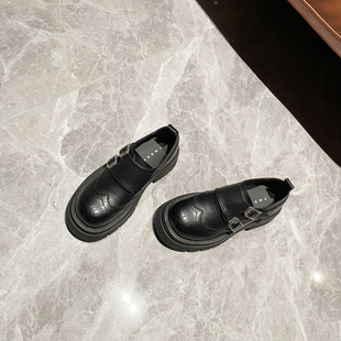 ins单鞋 布洛克雕花 一脚蹬乐福鞋 女2025春新款 厚底增高真皮小皮鞋