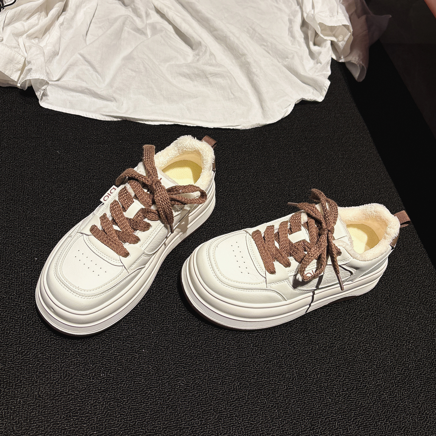 5CM增高~巨轻厚底加绒休闲板鞋女冬新款加厚小白鞋ins风学生女鞋