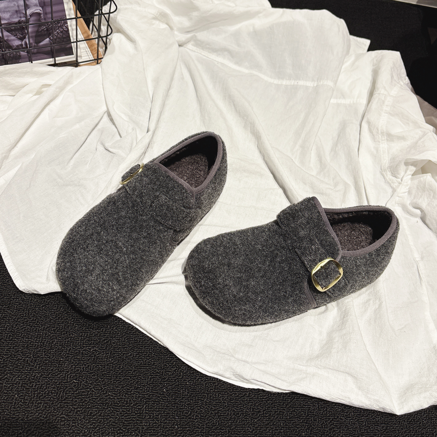 4CM内增高~软底毛呢加绒勃肯鞋