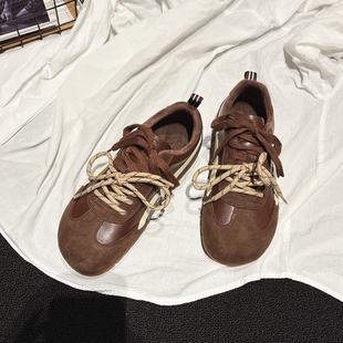 复古运动鞋 巨好穿 平跟休闲鞋 女冬款 ins 真皮加绒显脚小平底德训鞋