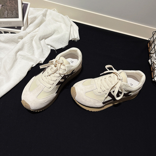 显脚小~小厚底真皮布面德训鞋女配堆堆袜阿甘鞋甜酷风运动休闲鞋