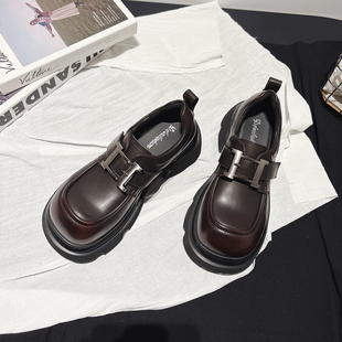 英伦jk小皮鞋 6CM增高 皮带扣乐福鞋 春新款 轻便厚底擦色翘头德比鞋