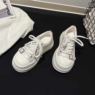 运动女鞋 6CM增高 时尚 配袜子休闲板鞋 轻便厚底米奇大头真皮小白鞋