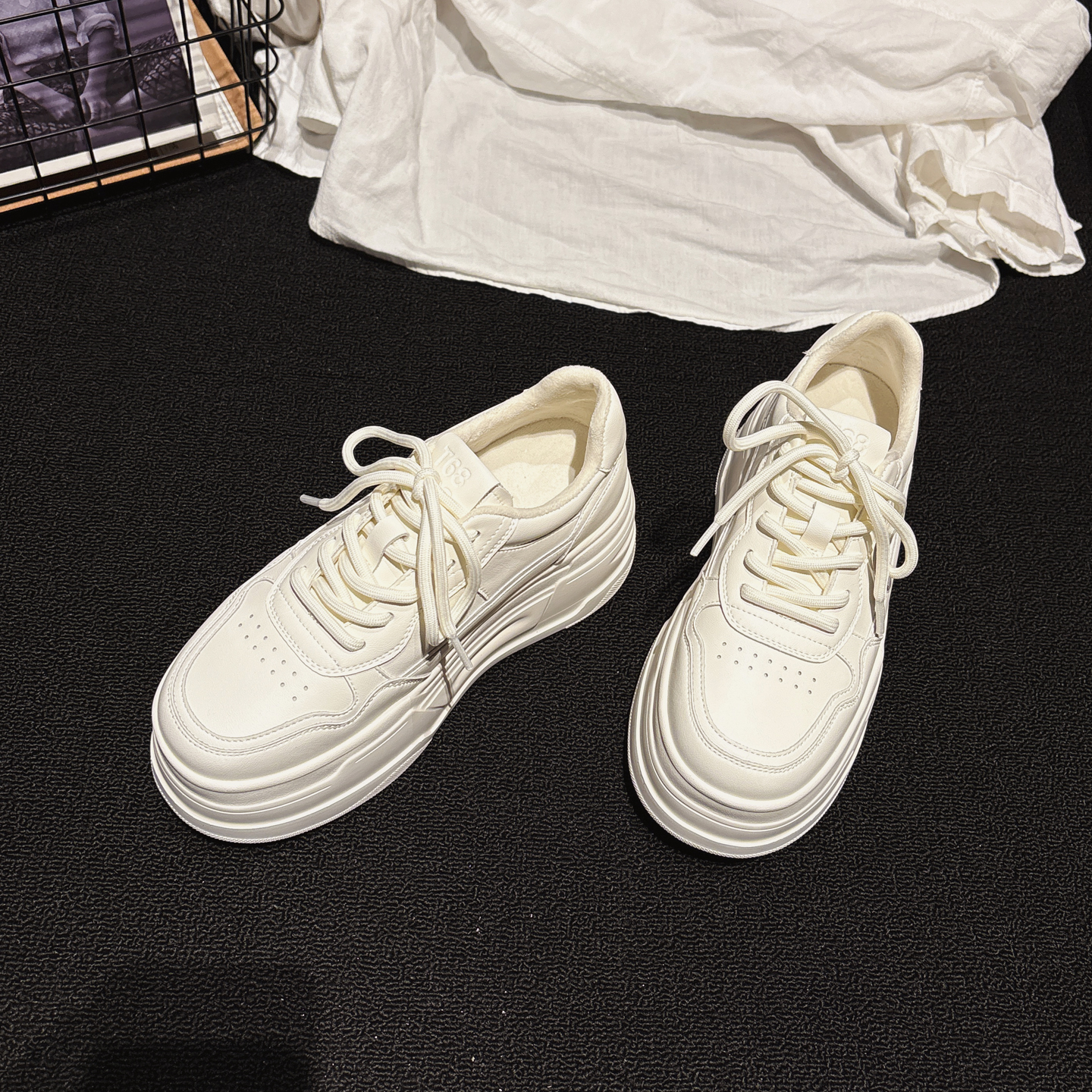 6.5CM增高~厚底真皮加绒小白鞋