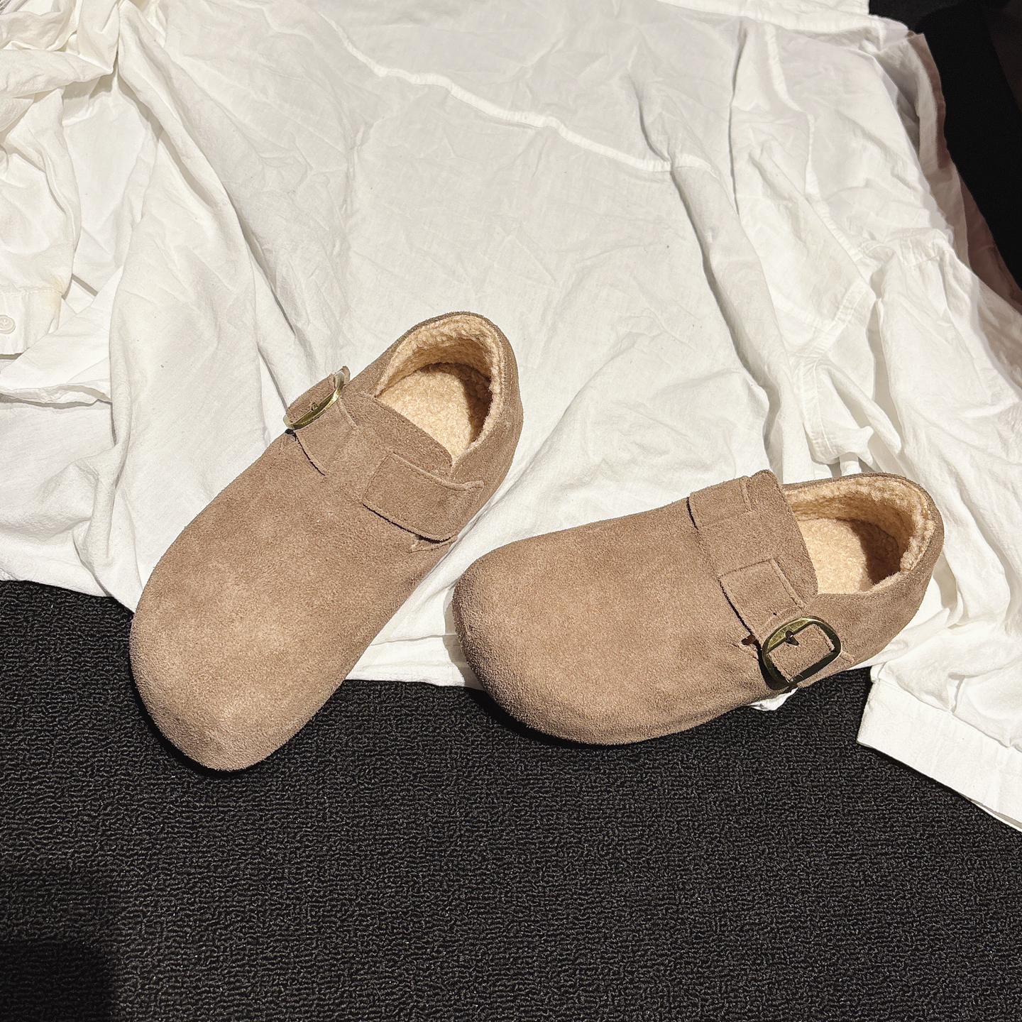 内增高5CM~真皮羊羔毛勃肯鞋女