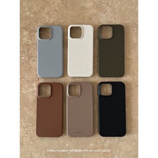 裸机手感 自制简约高级感纯色亲肤荔枝纹苹果iphone17promax手机壳16pro防滑15promax保护套原创手工皮壳