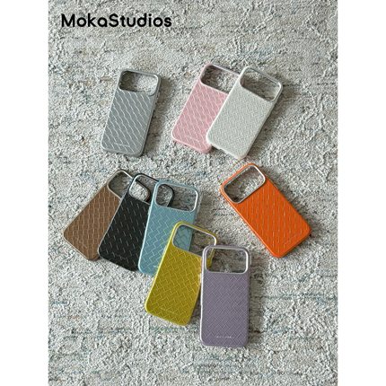 MOKASTUDIOS原创新款春夏珠光编织皮质全包磁吸手机壳适用于苹果iphone17promax保护套16pro简约皮套15防摔