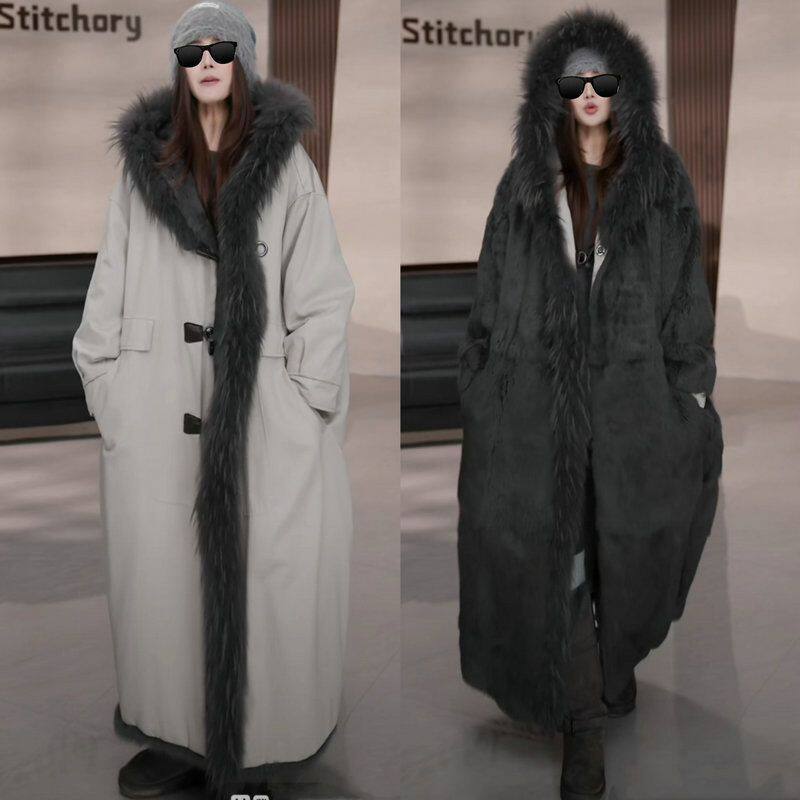 2025冬季新款仿皮草毛领过膝长款时尚宽松版连帽派克服女长款外套,女装/女士精品,派克服,淘宝优惠券,粉丝福利购,淘宝优惠卷