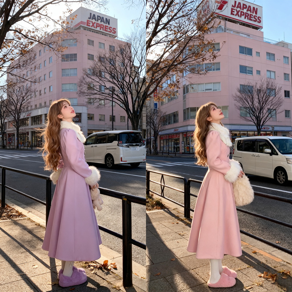 温柔风双排扣纯色过膝毛呢外套