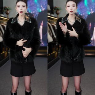 轻奢冬季 限定毛毛外套高级感时髦赫本风小香风仿皮草亮钻甜美减龄