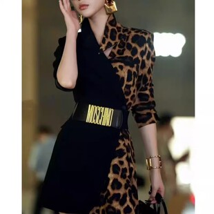 气质名媛修身显示拼色中长款西服外套商务白领美拉德西装裙设计感