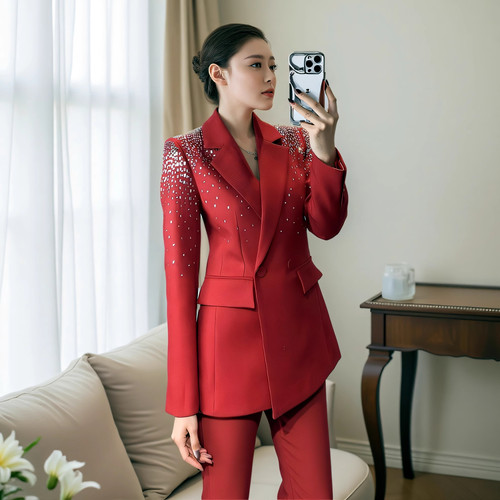 高级感重工镶钻西装职业套装女