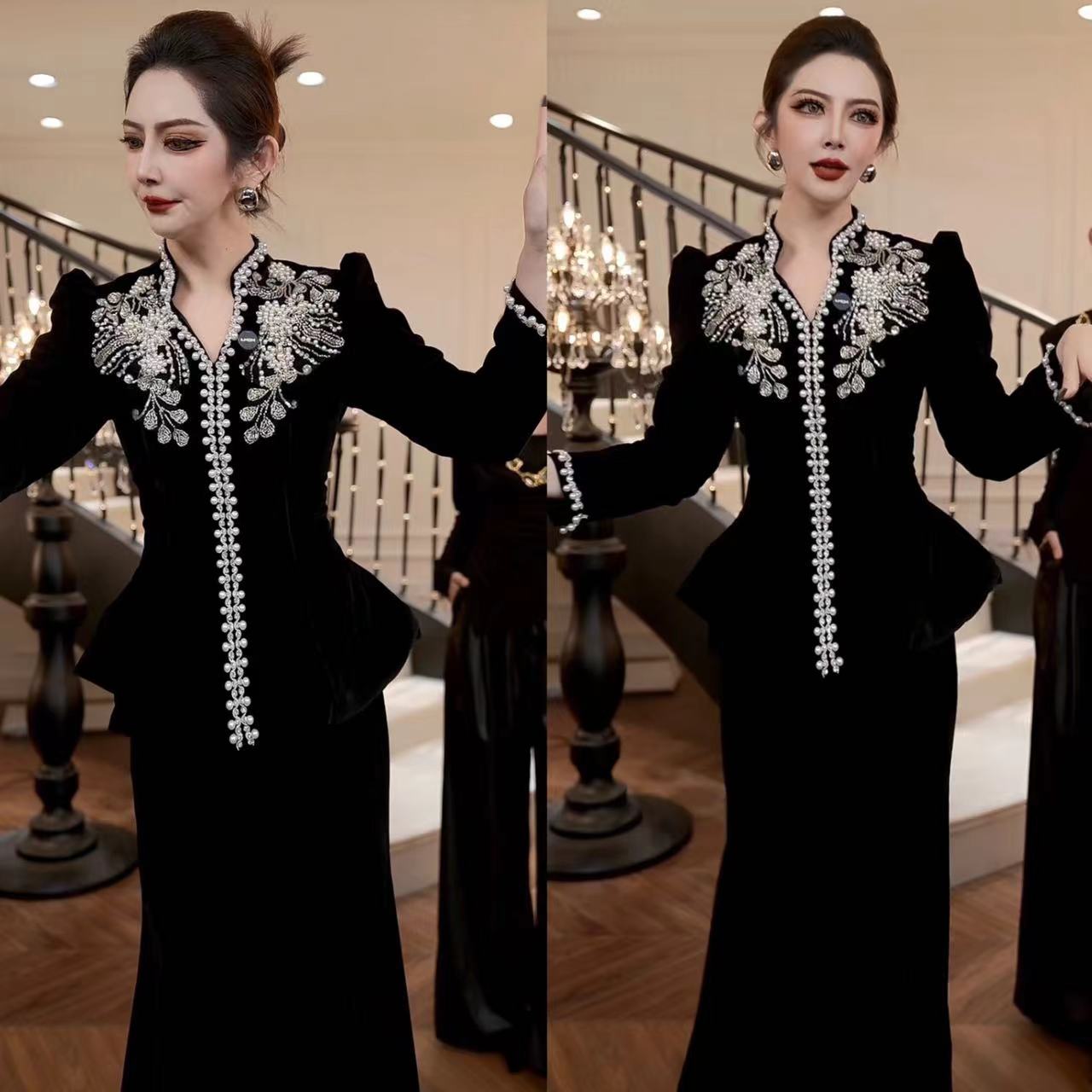 高级设计钉珠晚礼服西装半身裙