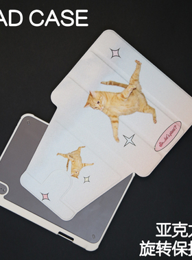 橘猫旋转亚克力ipad7/8/9保护套2024硬壳air4/5/6苹果2022pro11/10.9壳iPad10.2防摔笔槽mini4/5/6/7保护套