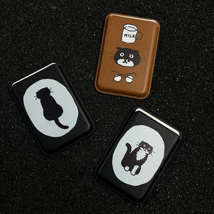 猫猫磁吸卡包iPhone各型号适配可插卡PU皮质超强磁吸iPhone16苹果卡包magsfe