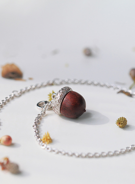 BLUE GLOW设计师原创银饰松果红檀木橡果圣诞礼物女创意纯银手链