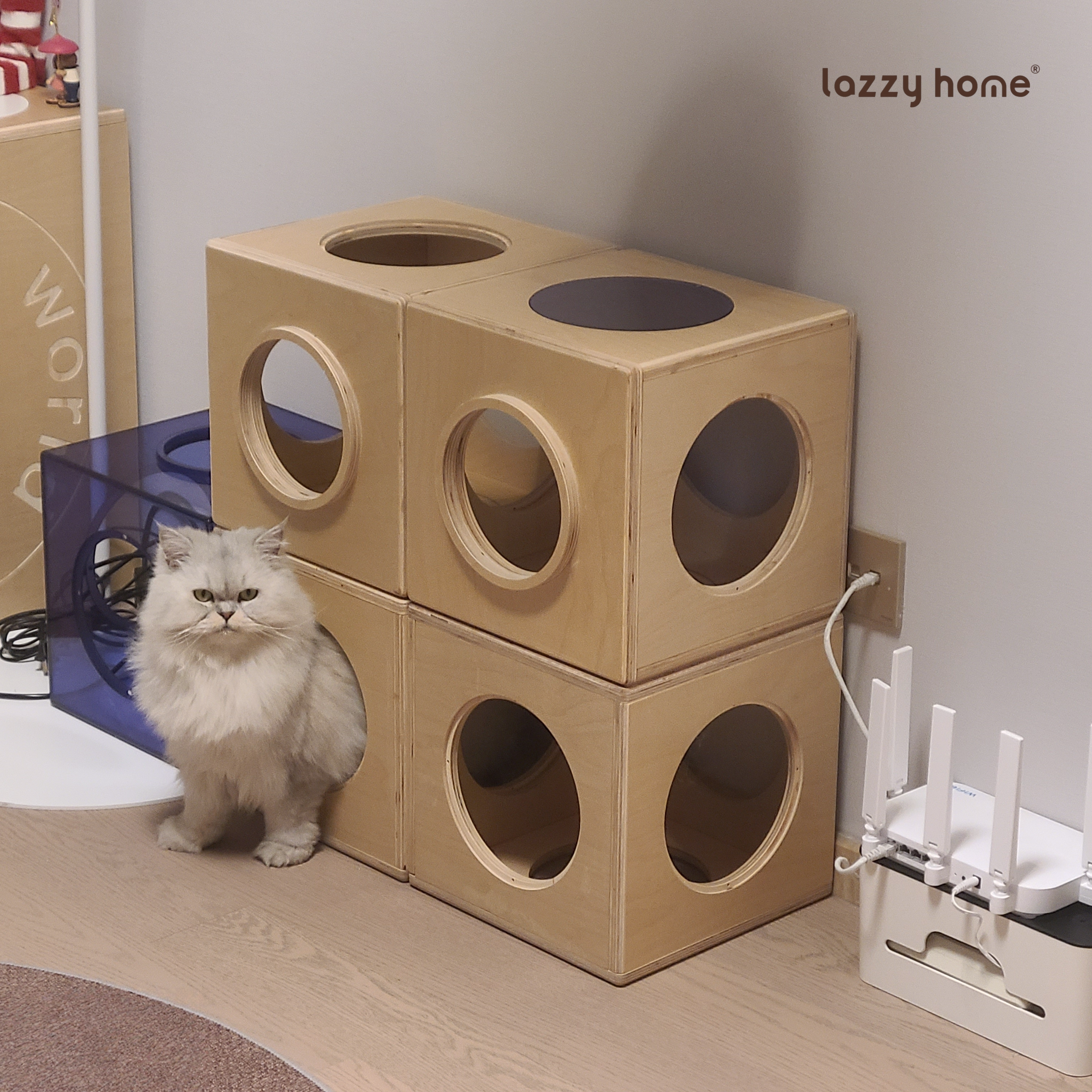 lazzyhome多功能积木猫窝凳迷宫