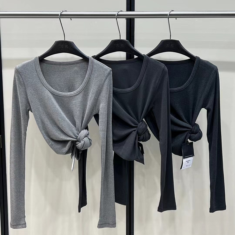 长袖U领修身显瘦弹性棉