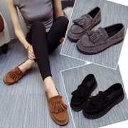 缝制老北京布鞋豆豆鞋女复古黑色流苏防滑磨砂软底懒人单鞋孕妇鞋