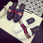 欧洲站春夏新款拼色包头半拖鞋凉拖鞋平底平跟韩版女鞋豆豆拖鞋潮