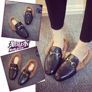 欧洲站明星同款兔毛软皮毛毛拖鞋懒人包头平底半拖时尚休闲女单鞋