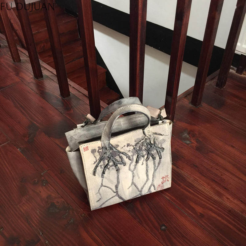环保品牌 设计师 原创立体 艺术斜跨 手提包 浅灰 手工植鞣牛皮包