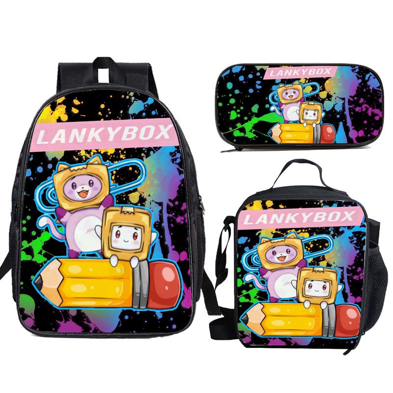 跨境lankybox卡通印花书包幼儿园午餐包单肩包小学生笔袋双肩包