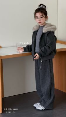 2025冬季新款年货加绒韩版女童连帽卫衣时尚加厚中大童洋气套装