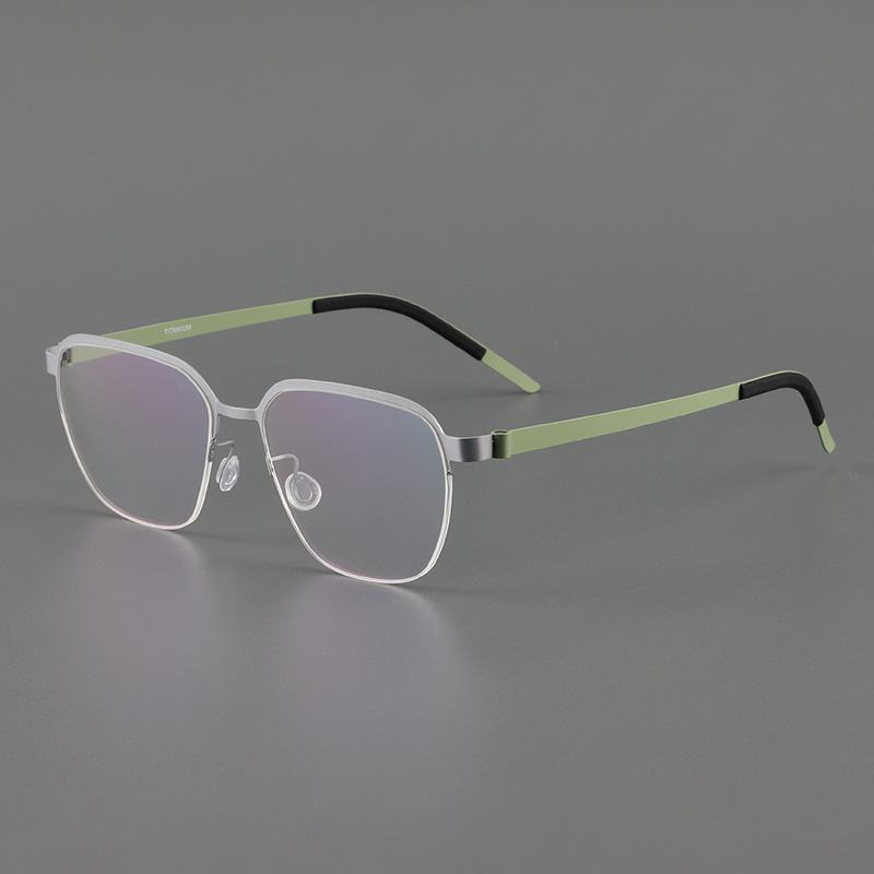 林德百川近视眼镜框男女同款7423复古多边超轻纯钛无螺丝半框眼镜