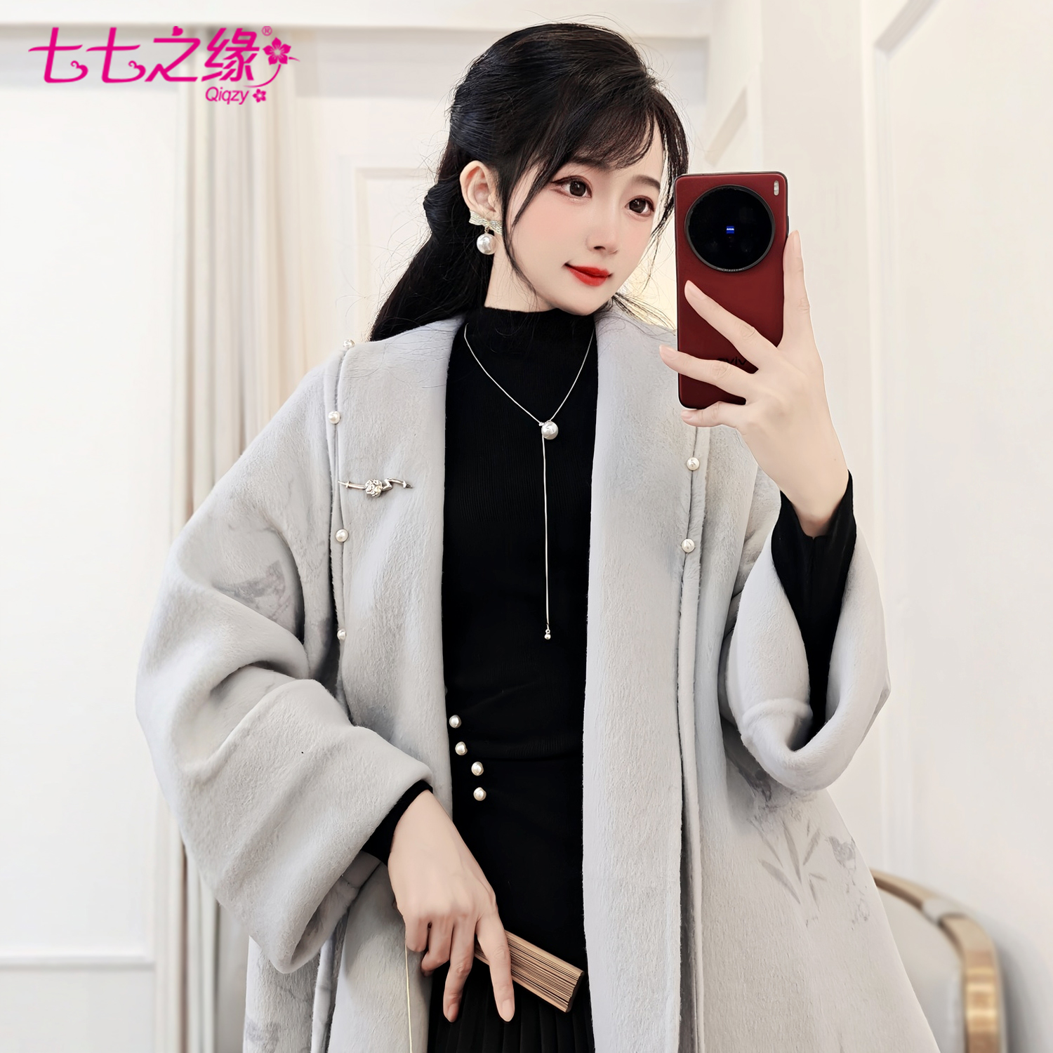 显瘦灰蓝双面呢羊绒大衣外套