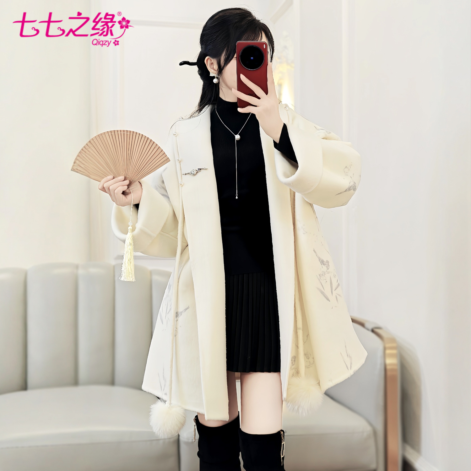 显瘦白色双面呢羊绒大衣外套