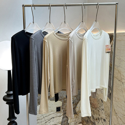 莫代尔打底衫女长袖t恤内搭2025新款大码低领秋衣打底衣薄款上衣