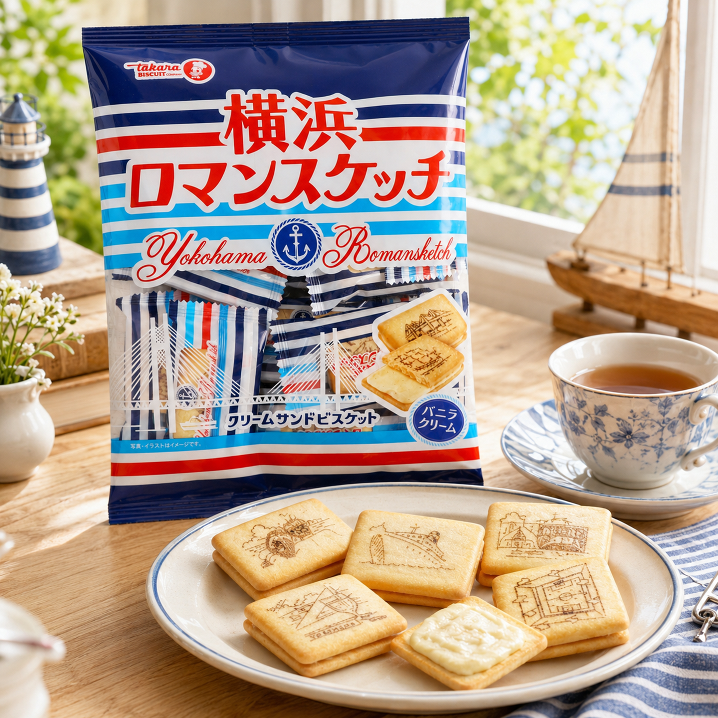 日本进口零食宝制果横滨香草味夹心饼干曲奇办公室休闲小吃袋装