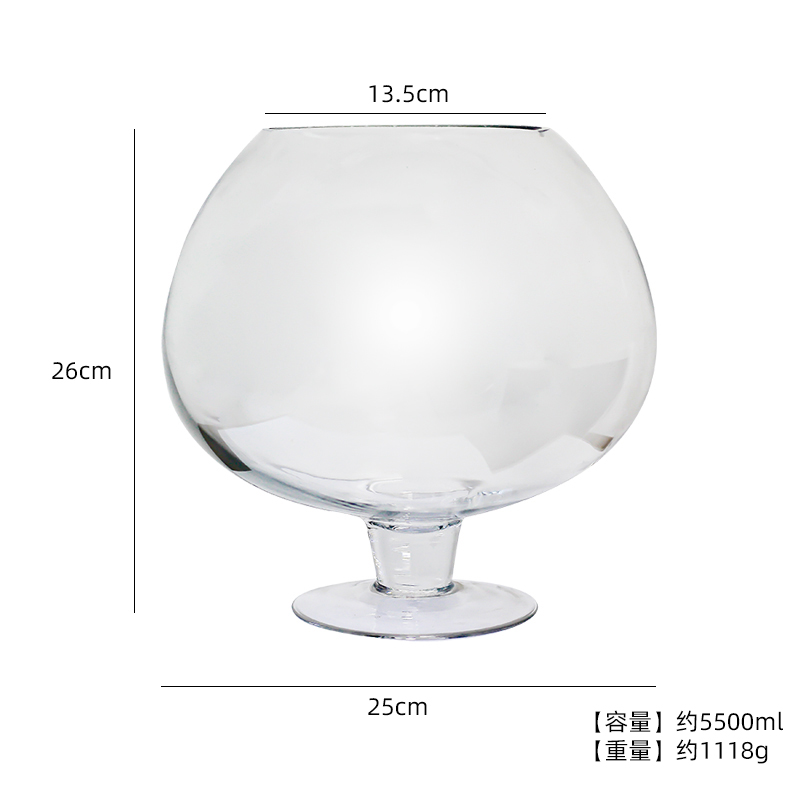 透明玻璃鱼缸酒杯式花瓶欧式高脚金鱼缸圆球形办公室客厅风水摆i.
