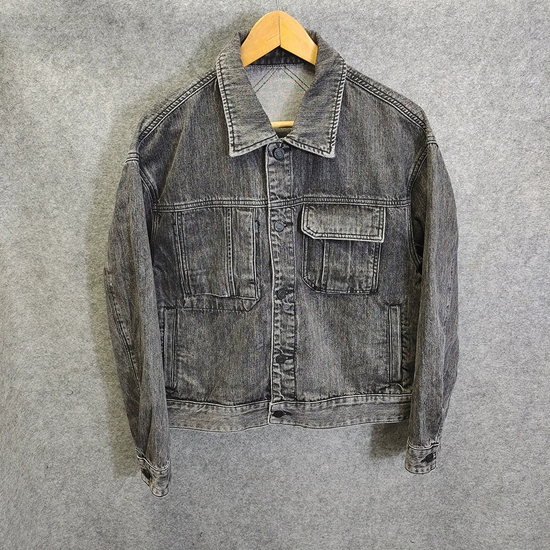 福利款 G家男装深灰色牛仔夹克外套2025春款时尚宽松潮流街头上衣