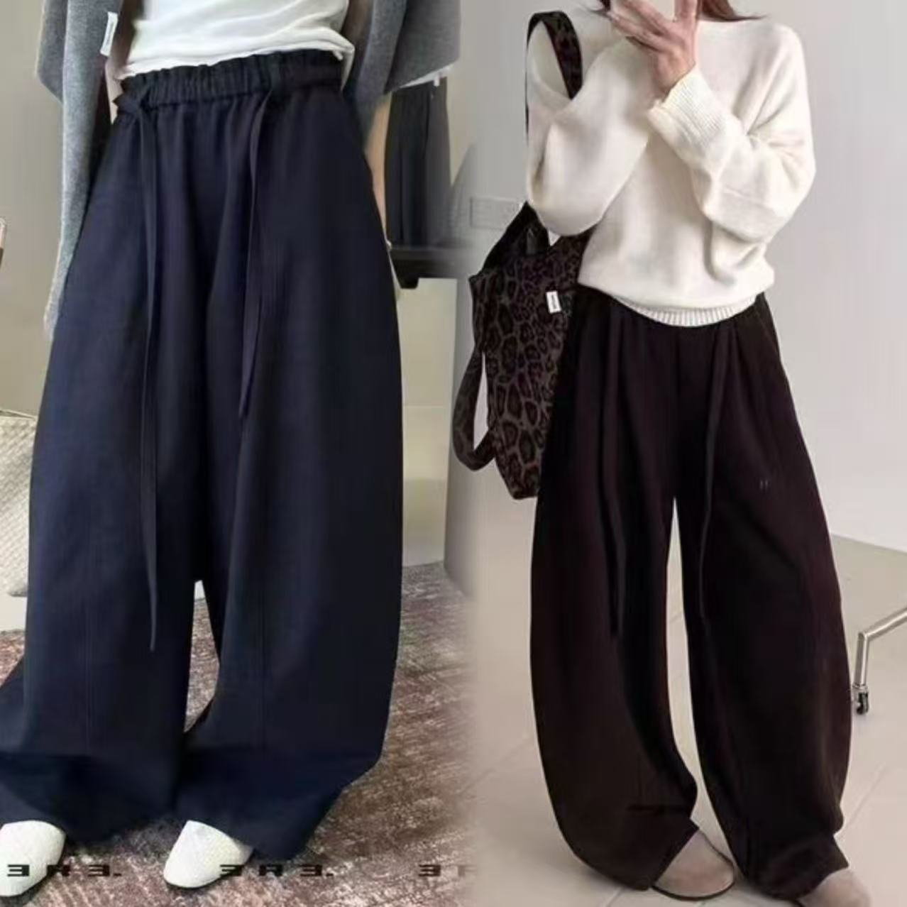 8357/松紧腰抽绳休闲加绒弯刀裤-073-10.22