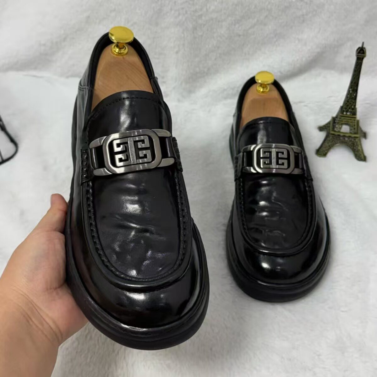 D99英伦金属扣乐福鞋男士黑色真皮一脚蹬商务休闲豆豆鞋百搭舒适