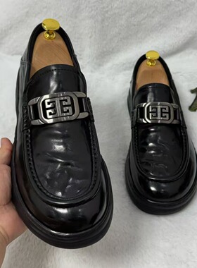 D99英伦金属扣乐福鞋男士黑色真皮一脚蹬商务休闲豆豆鞋百搭舒适
