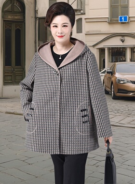9xl特大码中老年女春秋外套千鸟格胖妈妈装加肥加大秋装风衣200斤