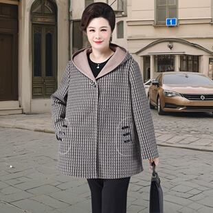 风衣200斤 加肥加大秋装 9xl特大码 中老年女春秋外套千鸟格胖妈妈装